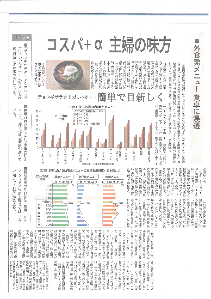 日経MJ掲載の外食発メニューが食卓に浸透しているという記事